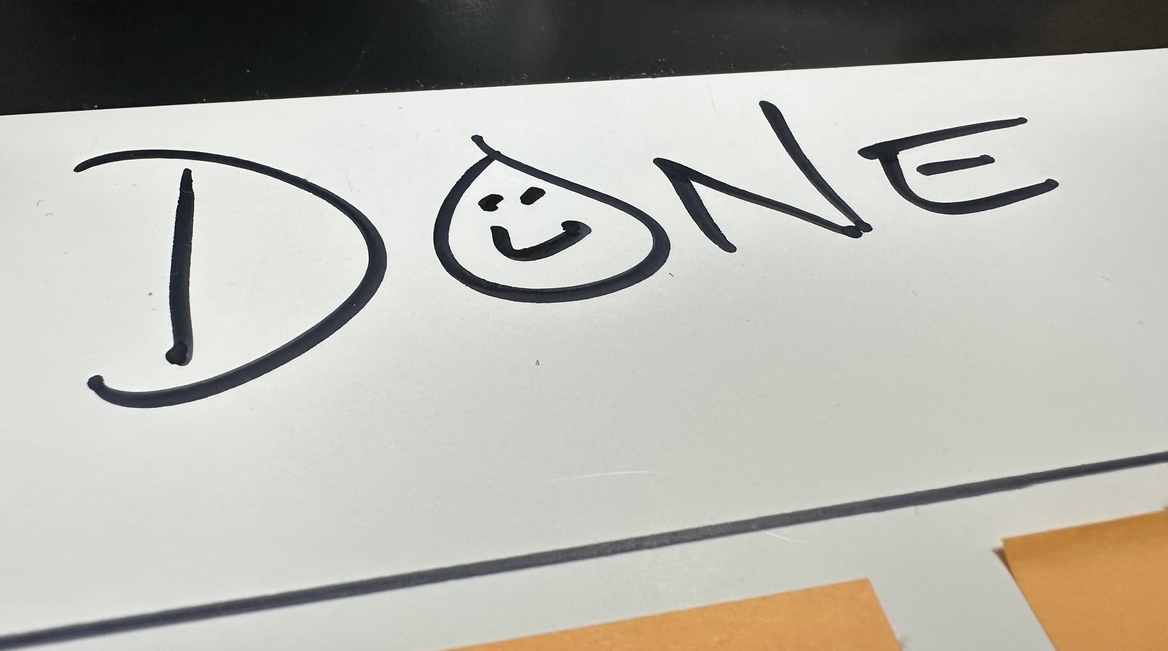 Close-up of the Done heading with smiley face in the capital O